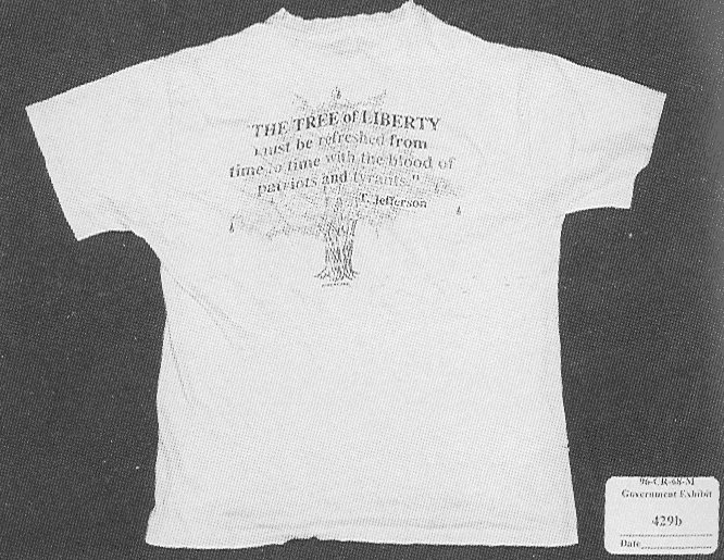 PHOTO OF T-SHIRT WORN BY McVEIGH AT THE TIME OF 